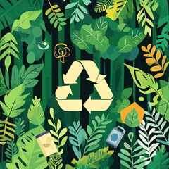 AVector illustration depicting beautiful and untouched nature: forests, mountains, rivers, clear sky and green landscapes. Symbol of environmental preservation and harmony withdobe Illustrator Artwork