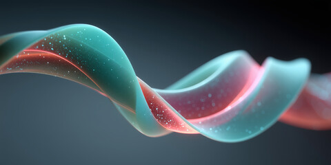 3D abstract twisting helix in luminous turquoise and neon pink with sparkles and soft glow,