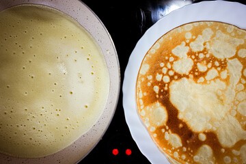 Frying homemade pancakes at home