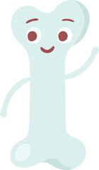 Cartoon illustration of a cute, smiling bone character waving its hand in a friendly greeting, perfect for children books, educational materials, or health related projects
