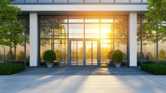 Modern Office Building Exterior with Sunlight Reflection on Glass Windows Fa?ade