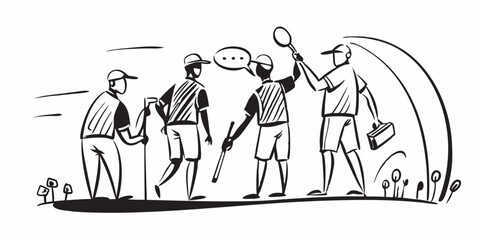 Line art, drawing, golf swing sequence, black and white, dynamic poses, retro style, vintage illustration, motion study, sports art