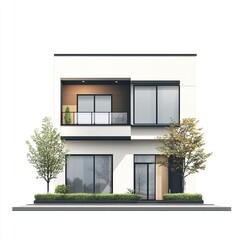 Modern two-story house with a balcony and landscaping