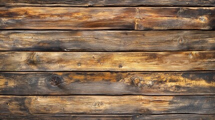 Obraz premium Photograph of weathered, horizontal wooden planks with visible grain and knots.