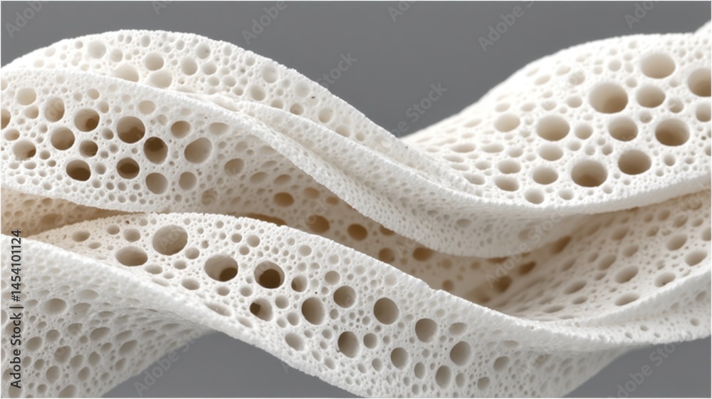 Poster abstract white porous material with a unique texture and organic flowing shapes.