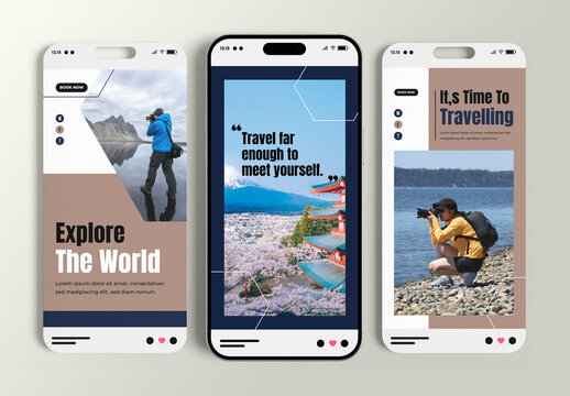 Travel Social Media Story Post Template and Adventure and Holiday  Design for Travel Agencies