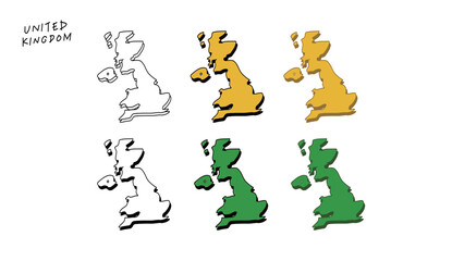 カラフルな立体のイギリスの地図の手書きベクターイラスト