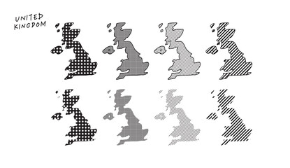 水玉やストライプのイギリスの地図の手書きベクターイラスト