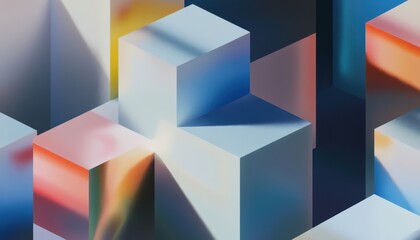 Abstract isometric cube pattern event digital art background soft light blending environment for modern aesthetic