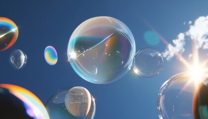 Abstract multicolored light orbs hovering in soft fog background nature digital art ethereal environment upward view