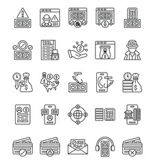 Icon set depicting financial fraud