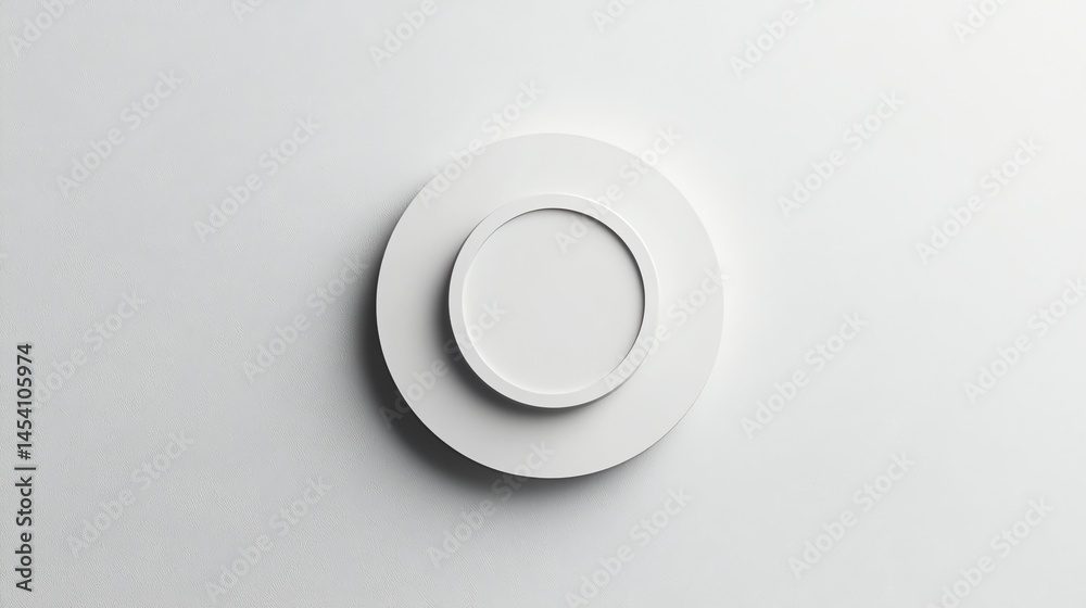 Wall mural 3d render of two white circles stacked, creating a minimalist geometric composition on a white backg