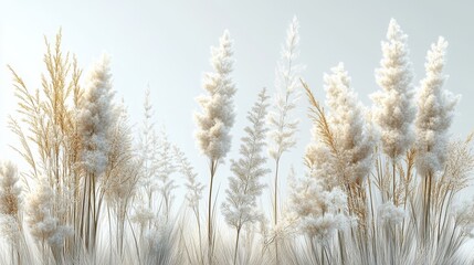 Fototapeta premium Gentle pampas grass swaying, light hues, white and golden tones, serene beauty