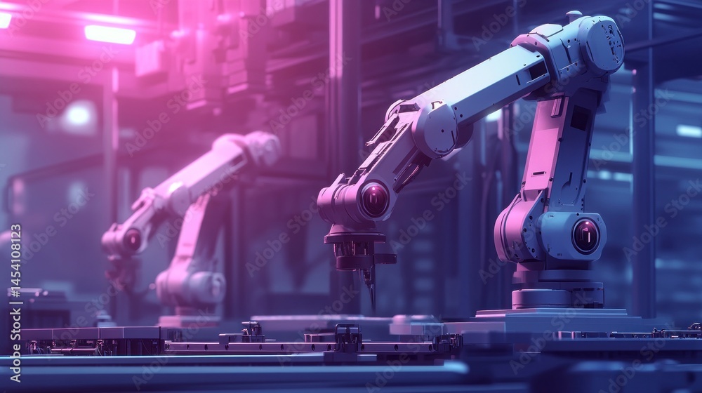Aufkleber Robotic arms in a modern factory assembly line
