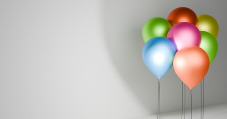 Happy birthday image with colorful Balloons in a white background