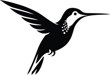 black and white hummingbird in flight, elegant flying bird silhouette