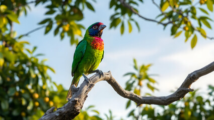 Obraz premium Majestic Rainbow Lorikeet Perched on Branch