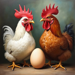 Fototapeta premium Chickens and eggs. Painting on canvas.