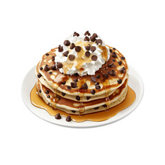 Delicious Stack of Chocolate Chip Pancakes with Whipped Cream and Syrup