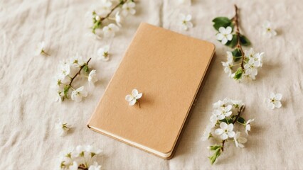 A notebook with a flower on it