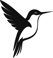 black hummingbird flying silhouette, dark bird in flight illustration