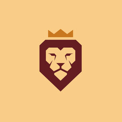 King Lion Head Crown logo design vector template