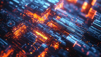Obraz premium Abstract technology background with glowing lines and circuit board design concept render d
