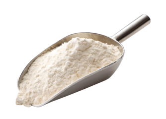 Flour in a metal scoop isolated on transparent background