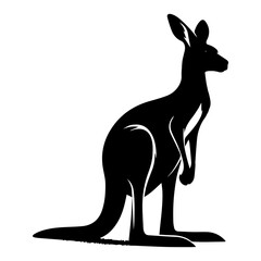 A black and white silhouette of a kangaroo on a white background. Vector graphics. EPS.