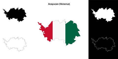 Acayucan municipality (Veracruz) outline map set