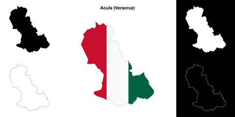 Fototapeta premium Acula municipality (Veracruz) outline map set