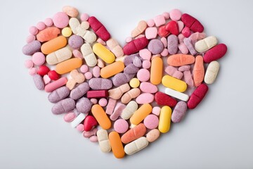Heart Shape Formed From Assorted Tablets in Various Colors and Shapes on a Light Background Generative AI