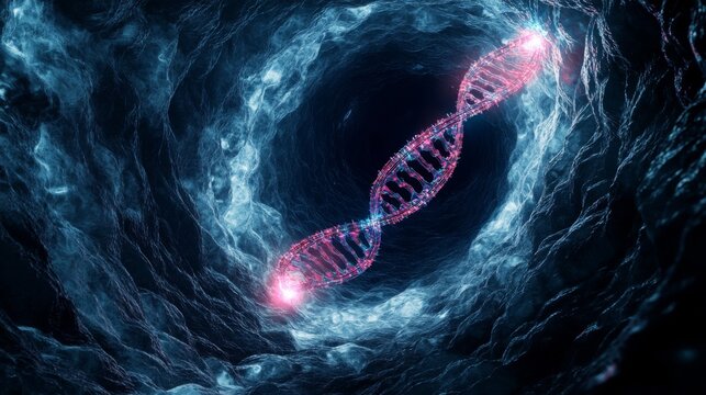Abstract view of a DNA double helix structure.