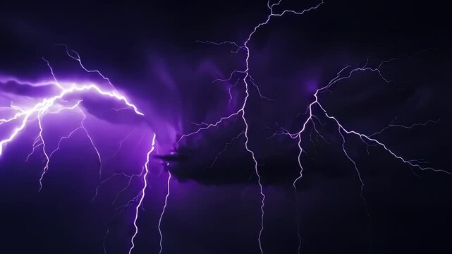 Purple Lightning Strikes Across Night Sky
