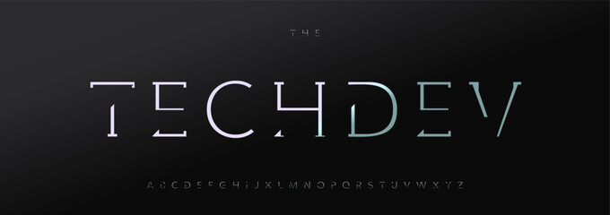 Modern futuristic alphabet, minimalist geometric letters, sleek sci-fi font for digital product branding, innovative UI headline, cyberpunk typography, high-tech typographic design. Vector typeset.