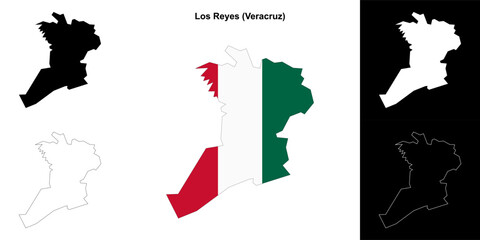 Fototapeta premium Los Reyes municipality (Veracruz) outline map set