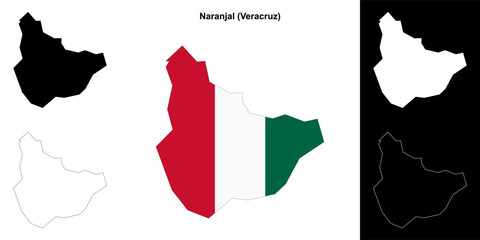 Fototapeta premium Naranjal municipality (Veracruz) outline map set