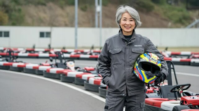 Excitement fills the air as an enthusiastic participant prepares for kart racing in Japan