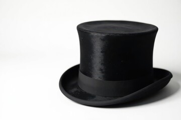 A Classic Black Top Hat, a Symbol of Elegance and Refined Style, Rests on a Plain White Background