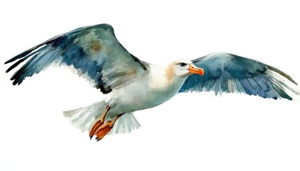 Naklejka premium Watercolor seagull in flight