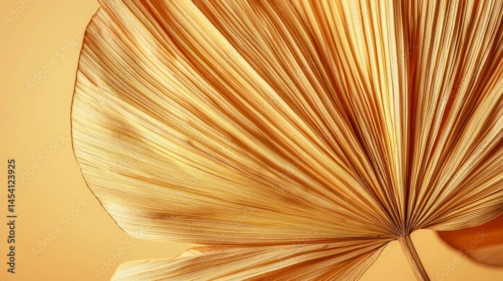 Poster a golden palm leaf is highlighted against a soft, warm background, emphasizing its intricate texture