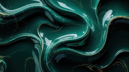 Obraz premium Emerald Swirls with Golden Veins: Abstract Fluid Art in Motion