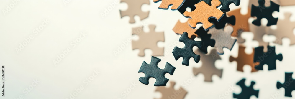 Aufkleber Jigsaw puzzle pieces floating in mid air against a white background evoke intrigue and mystery while inviting contemplation of problem solving and connection