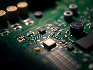Electronic Pathways: Close-up of a Green Circuit Board