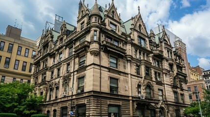 Fototapeta premium Classic brownstone residential building in NYC