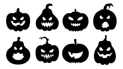 set of halloween pumpkins silhouette vector on tranparent background