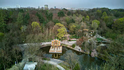 View of Westpark in Munich from above. A sunny day after a rain. Aerial photo, drone.