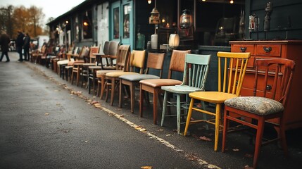 Vintage chairs in a market