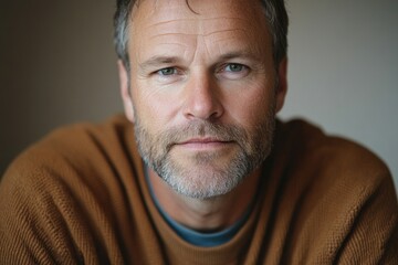Obraz premium Close-up portrait of a middle-aged man with a contemplative expression.