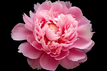 A beautifully detailed pink peony flower, showcasing the softness of its petals that blend from a light pastel pink in the center